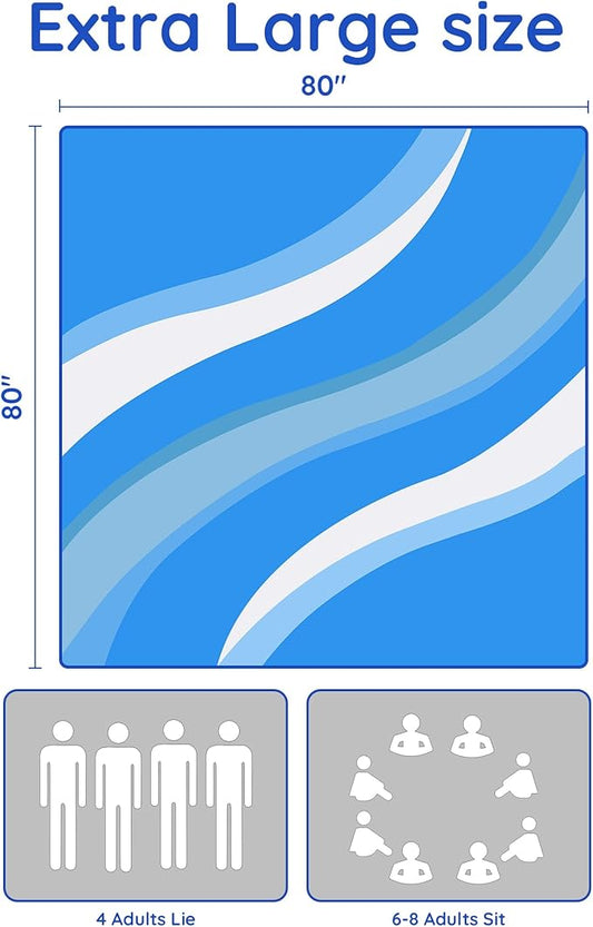 Extra Large Sandproof Beach Mat 80"x80" for 1-8 Persons, Waterproof Outdoor Picnic Blanket, Lightweight Beach Essentials for Camping, Traveling, Hiking (Light Blue, 80"x80")