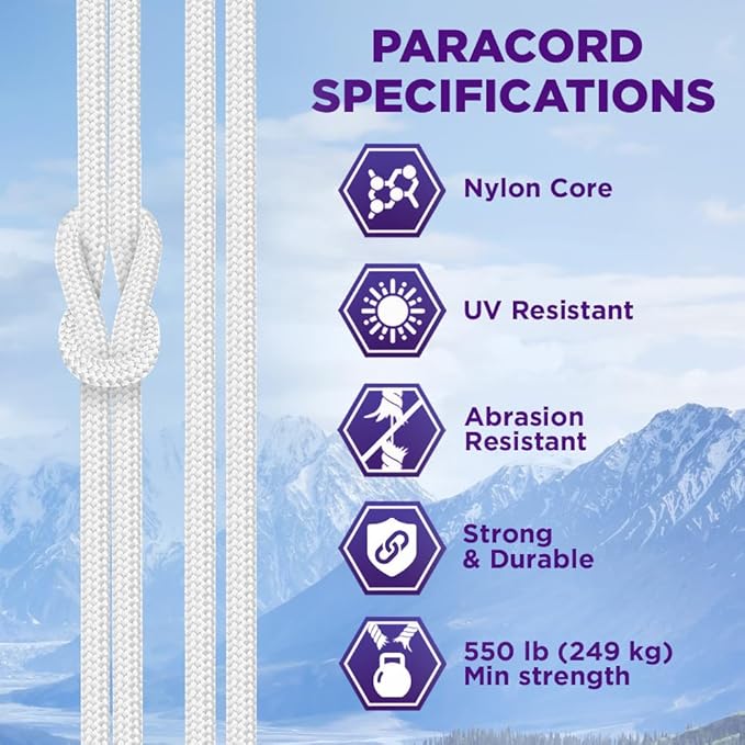 TECEUM Heavy Duty Rope 1000 – 1000ft / 200ft / 100ft / 50ft – 40+ Colors – Utility Rope for Survival & Camping Gear – Nylon String, Camping Rope, para Cord, Utility Nylon Rope, Tent Cord