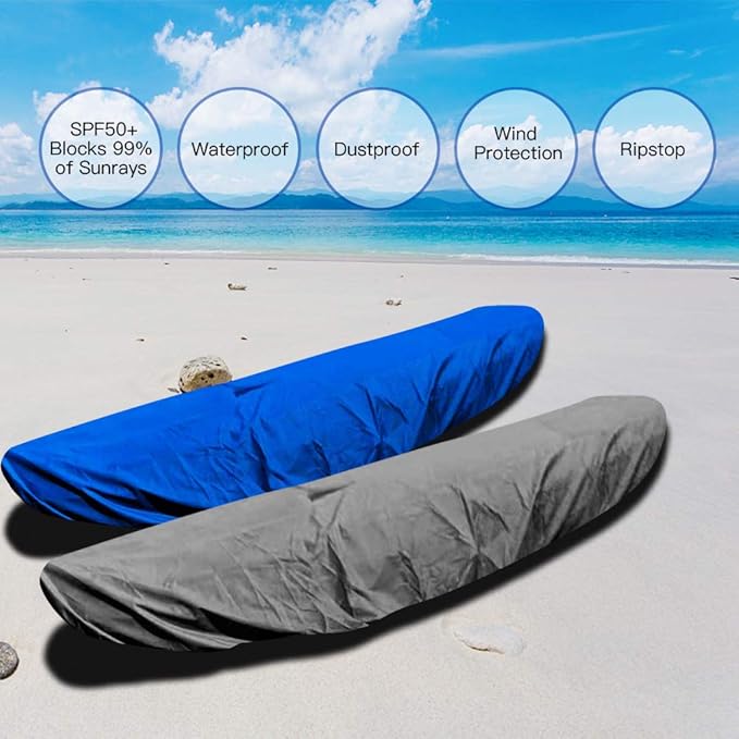 7.8-18ft Waterproof Kayak Canoe Cover-Storage Dust Cover UV Protection Sunblock Shield for Fishing Boat/Kayak/Canoe 7 Sizes [Choose Color] (Dark Blue(Upgraded), Suitable for 13.8-15ft Kayak)
