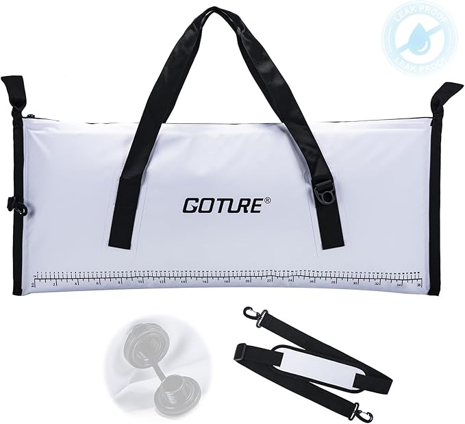 Goture Insulated Fish Cooler Bag, Leakproof Fish Kill Bag, Waterproof Fish Bag with Carry Handle and Strap, Portable Large Fishing Cooler Bag with Drain Plug, Keep Ice Cold All Day, 40inx16.5in
