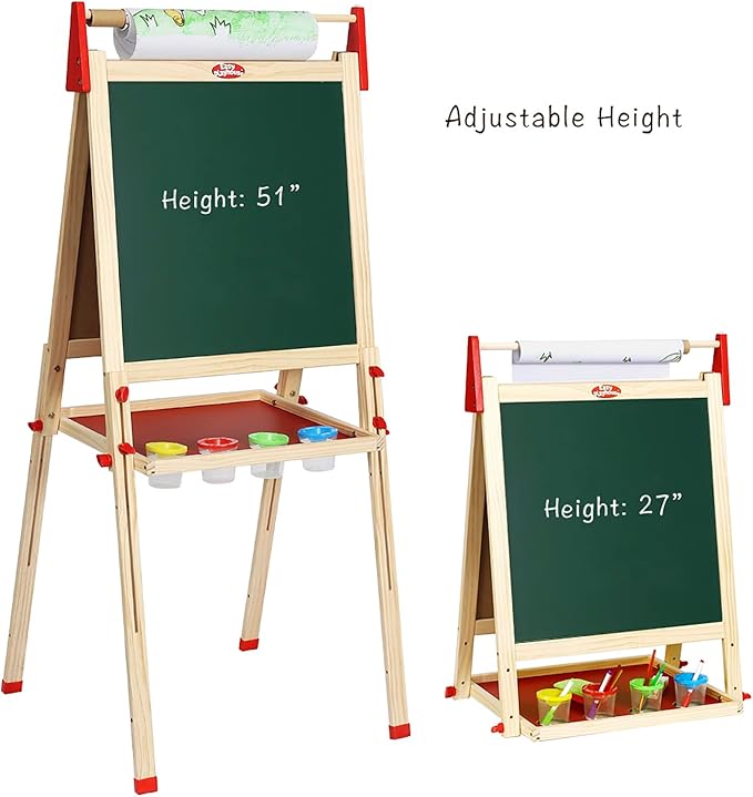 Easy Playhouse Easel for Kids, Wooden Whiteboard & Chalkboard Easel | Adjustable Height, Double-Sided Art Easel for Children
