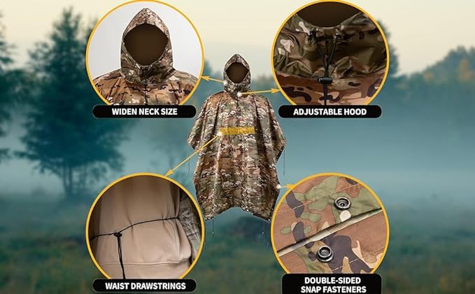 Camo Rain Poncho, Multi Use Waterproof Rain Coat