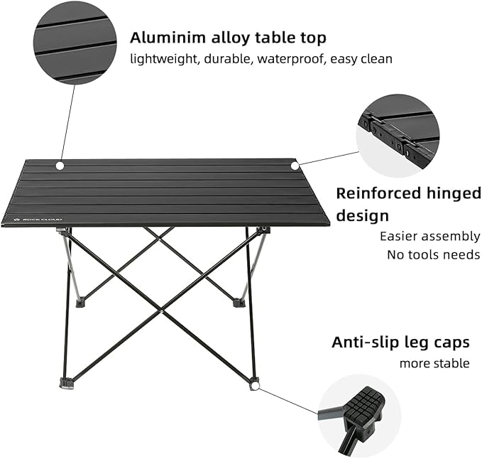 ROCK CLOUD Portable Camping Table Ultralight Aluminum Camp Table Folding Beach Table for Camping Hiking Backpacking Outdoor Picnic, Size L