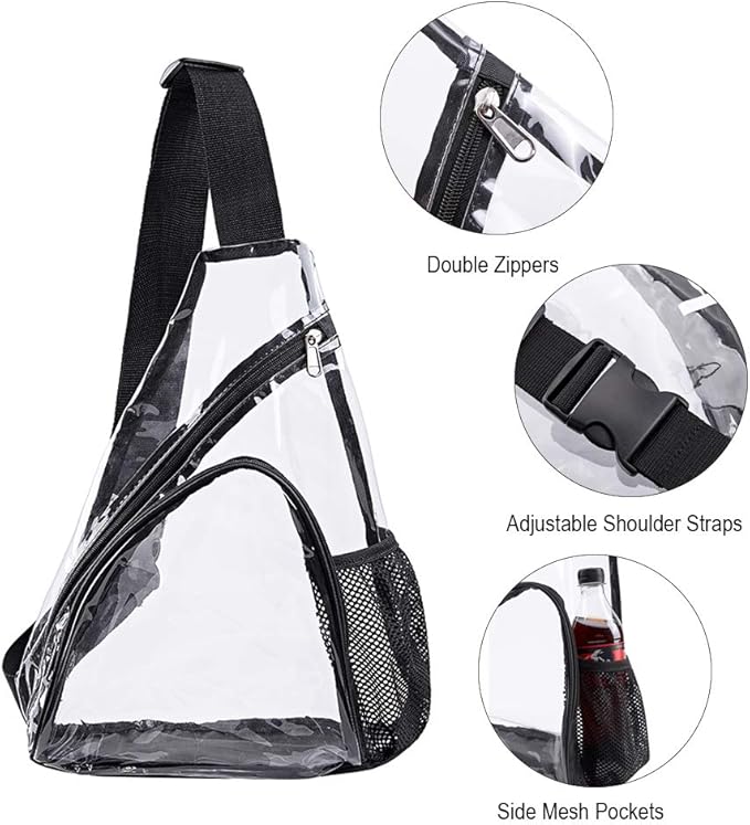 Clear PVC Sling Bag - Stadium Approved Clear Shoulder Crossbody Backpack