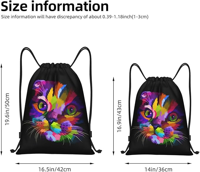 Colorful Cat Drastring Backpack Cute Kitten Gym Bag Sport Dance Training Workout Travel Sackpack Rainbow Clothes Shoes Storage Cinch Bag