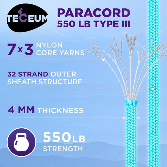 TECEUM Heavy Duty Rope 1000 – 1000ft / 200ft / 100ft / 50ft – 40+ Colors – Utility Rope for Survival & Camping Gear – Nylon String, Camping Rope, para Cord, Utility Nylon Rope, Tent Cord