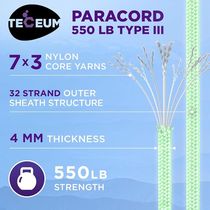 TECEUM Heavy Duty Rope 1000 – 1000ft / 200ft / 100ft / 50ft – 40+ Colors – Utility Rope for Survival & Camping Gear – Nylon String, Camping Rope, para Cord, Utility Nylon Rope, Tent Cord