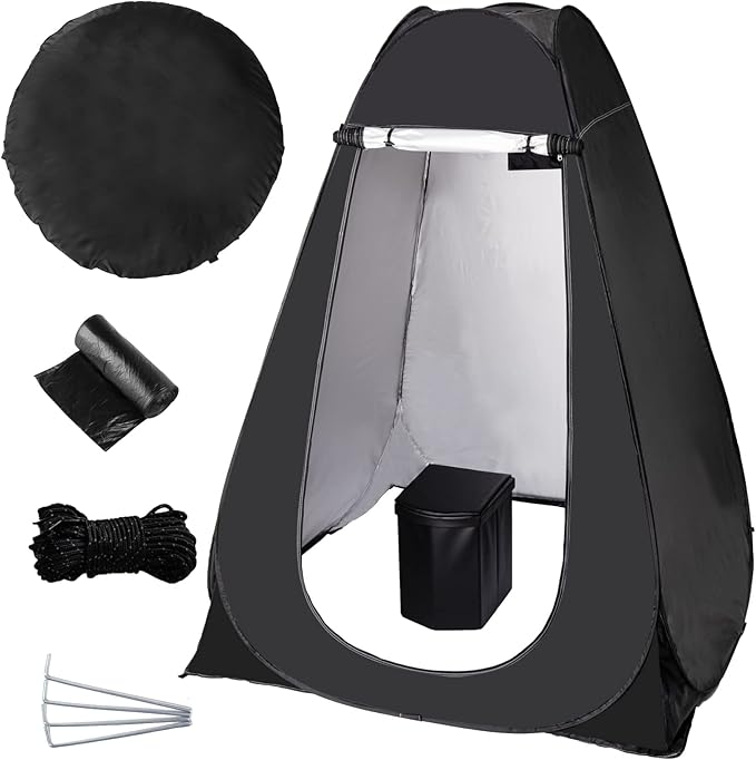 Portable Toilet with Tent, Portable Toilet Kit For Adults, 59in Large Pop Up Privacy Tent, Extra Large Camping Folding Toilet, Comfortable Leather Toilet with Toilet Bags, Washable for Camping