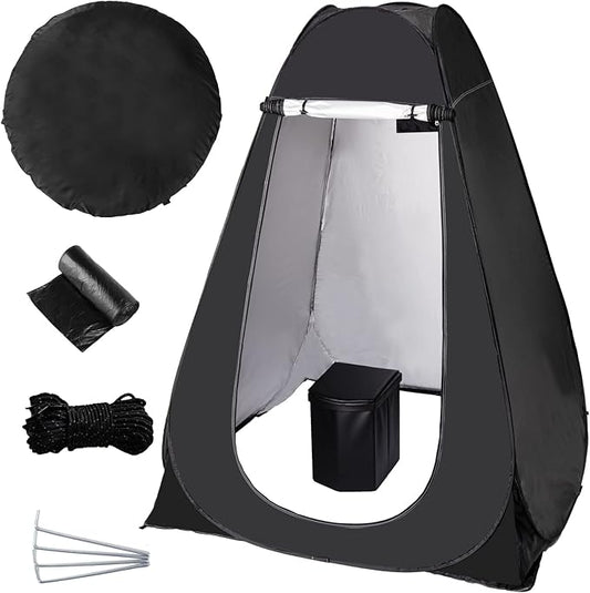 Portable Toilet with Tent, Portable Toilet Kit For Adults, 59in Large Pop Up Privacy Tent, Extra Large Camping Folding Toilet, Comfortable Leather Toilet with Toilet Bags, Washable for Camping