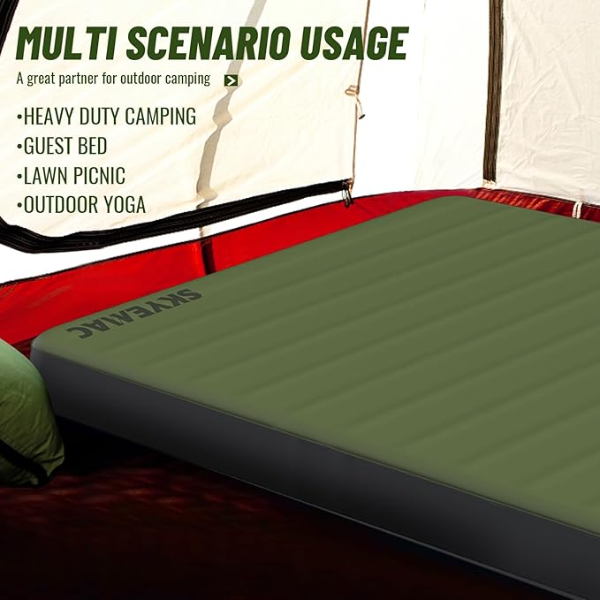 SKYEMAC Self-Inflating Memory Foam Sleeping Pad with Built-in Pump - R-Value 13, Full Size (78" L x 55" W x 4" TH) - Thick Camping Mattress for Car Camping, and Family Use - Comfortable & Durable