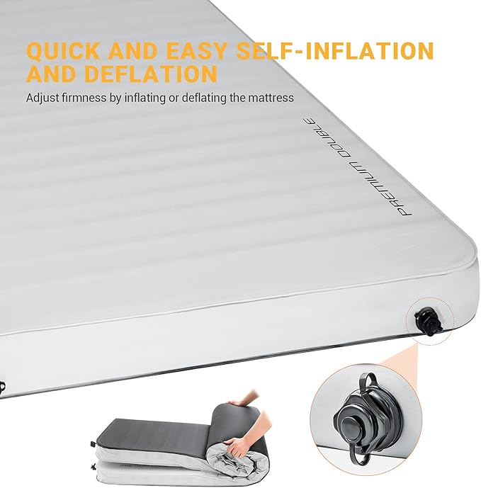 KingCamp Self Inflating Sleeping Pad for Camping Ultra Thick Double Single Foam Mattress High R Value Camping Air Pad Mat, Multi Colors & Sizes