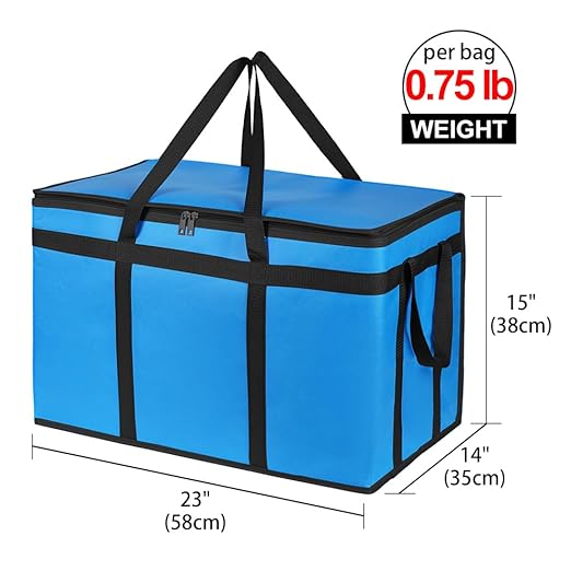 Bodaon 2-Pack Insulated Food Delivery Bag for Hot and Cold Meal, XXX-Large Cooler/Thermal Bags for Doordash/Uber Eats, Grocery Tote Insulation Bag for Catering, Pizza Warmer, Blue