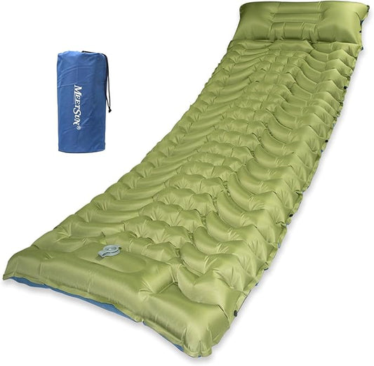 MEETSUN Self Inflating Sleeping Pad,50D Poly Pongee Fabric,Wear-Resistant,Camping Mattress Pad with Pillow,Built-in Foot Pump,4.5" Thick Lightweight Sleeping Mat for Floor,Camping,Backpacking,Tent.