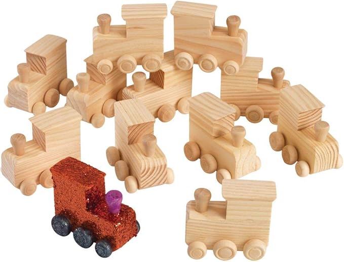 Colorations® Decorate Your Own Wooden Trains, Set of 6, Craft for Kids & Fun Home Activities, Create Unique & Personal Designs, Fun Kids Craft Project, Individually Packaged, Craft & Enjoy!