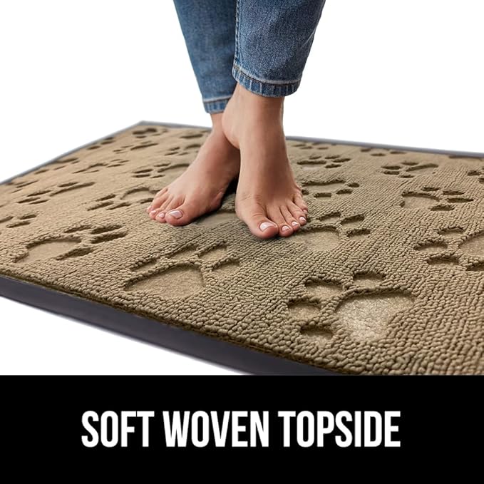 GORILLA GRIP 100% Waterproof All-Season WeatherMax Doormat, Durable Natural Rubber, Stain and Fade Resistant, Low Profile, Indoor Outdoor Doormats, Easy Clean Patio Entrance Mat, 17x29, Tan Pawprints