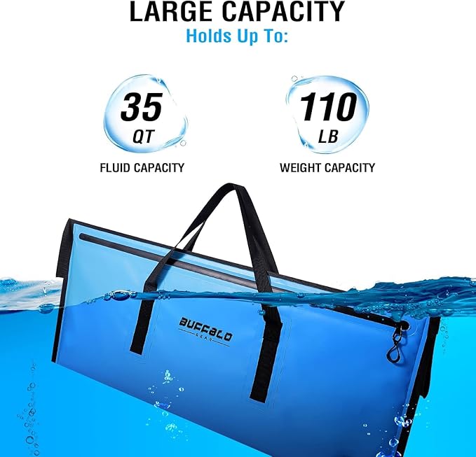 Buffalo Gear Insulated Fish Cooler - Leakproof Kill Bag with 2 Reusable Cooler Ice Packs - Portable Waterproof Zipper