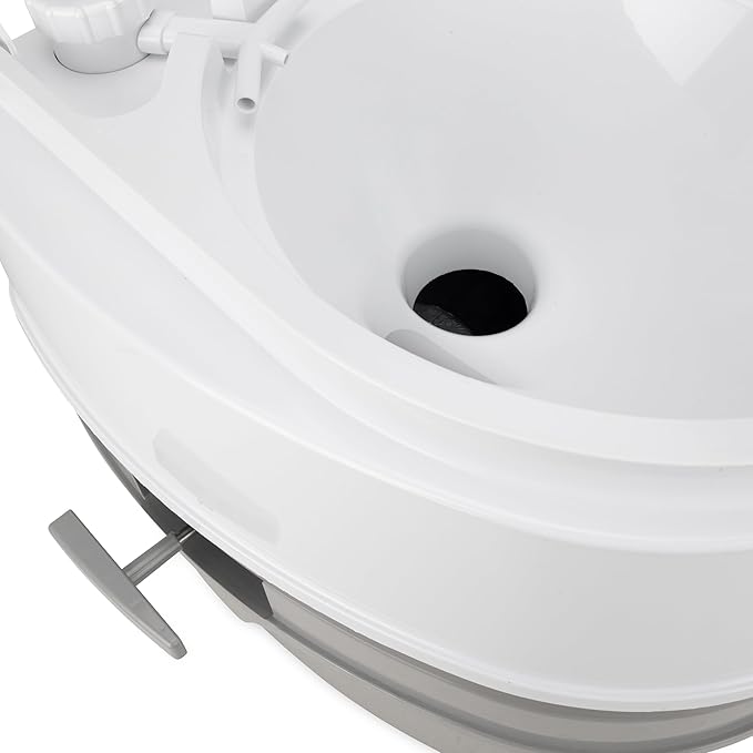 Camco RV Premium Travel Toilet - Features a 5.3-Gallon Detachable Holding Tank, Pump Flush Design & Spring-Loaded Latch (41544)