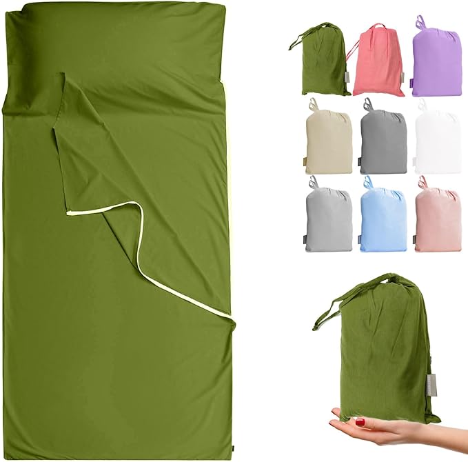 Brand - GANNAFEE Cotton Sleeping Bag Liner with Zipper - 100% Cotton Travel Sheet Sleep Sack Adult - Travel Sleeping Bag for Hotels Camping Hiking
