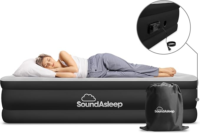 SoundAsleep Dream Series Luxury Air Mattress with ComfortCoil Technology & Built-in High Capacity Pump for Home & Camping- Double Height, Adjustable, Inflatable Blow Up, Portable - Twin Size