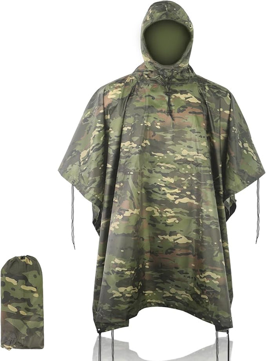 Camo Rain Poncho, Multi Use Waterproof Rain Coat