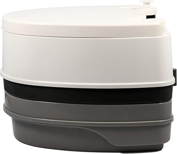 Camco RV Premium Travel Toilet - Features a 5.3-Gallon Detachable Holding Tank, Pump Flush Design & Spring-Loaded Latch (41535)