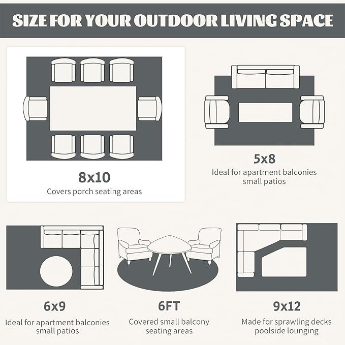 Ileading Outdoor Plastic Straw Rug 8x10ft Funny Floral Style Reversible Patio Area Rugs Waterproof Non Shedding Portable Carpets for Rv Outside Deck Pool Beach Picnic Camping (Grey)