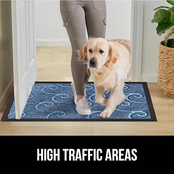 GORILLA GRIP 100% Waterproof All-Season WeatherMax Doormat, Durable Natural Rubber, Stain and Fade Resistant, Low Profile, Indoor Outdoor Door Mats, Easy Clean Entrance Mat, 17x29, Ocean Blue Waves