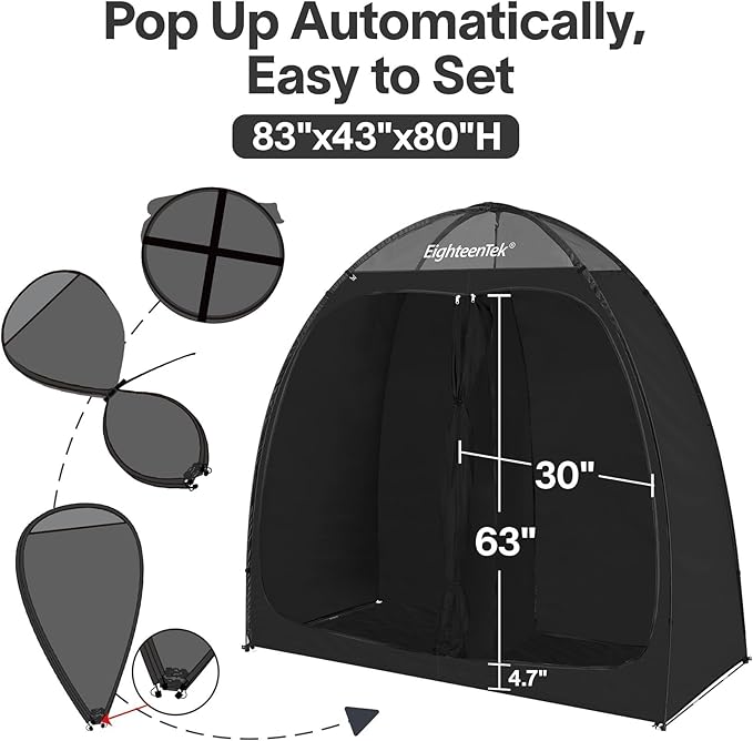 EighteenTek Shower Tent Camping, 2-Room Portable Changing Room, Outdoor Shower Enclosure, Pop Up Privacy Tent Shelter with Floor & Doors, Changing Tent, Camping Toilet, Bathroom