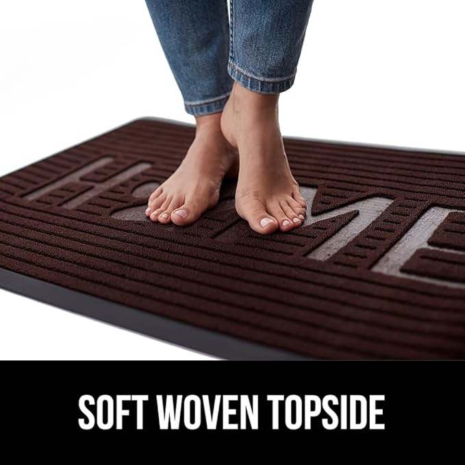 GORILLA GRIP 100% Waterproof All-Season WeatherMax Doormat, Durable Natural Rubber, Stain and Fade Resistant, Low Profile, Indoor Outdoor Door Mats, Easy Clean Patio Entrance Mat, Espresso Home Paw
