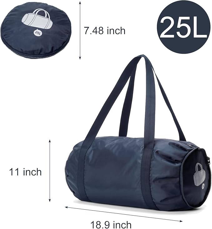 Small Gym Bag, Waterproof Overnight Weekender Bag with Capacity 25L Portable Shoulder Bag for Travel Sport Duffel Bag for Yoga Hiking Camping Trip (Navy)