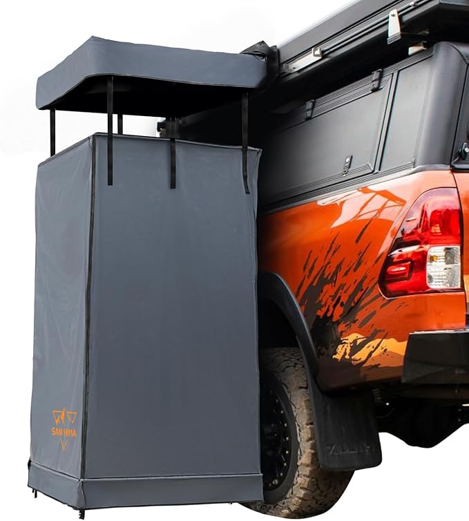 SanHima Awning Shower Tent with Roof - Car Side Shower Room w/LED Light, Camping Waterproof Portable Privacy Shelter Bathroom Overland, Gray