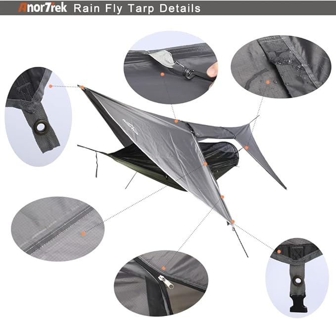 Camping Hammock with Mosquito Net and Rain Fly Tarp, Portable Double Hammock with Two Tree Straps, 230T Nylon Hammock and Waterproof Rain Fly Set for Hiking, Backpacking, Overnight (Green)