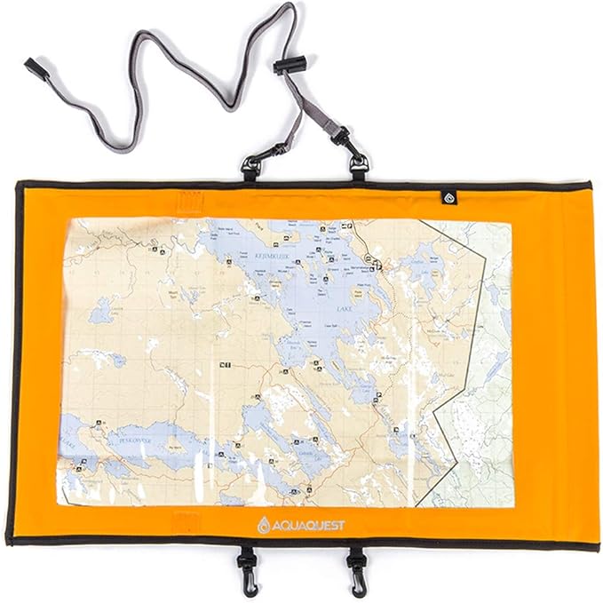 AquaQuest Trail Map Case - 100% Waterproof Document Dry Bag Holder with Clear Window & Lanyard - Black, Yellow, Orange, Blue or Green