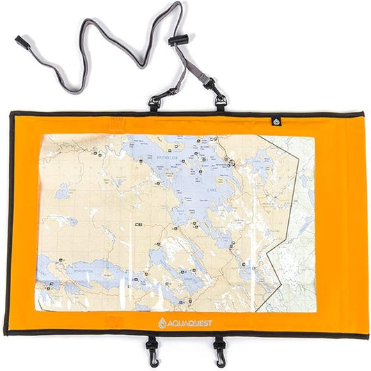 AquaQuest Trail Map Case - 100% Waterproof Document Dry Bag Holder with Clear Window & Lanyard - Black, Yellow, Orange, Blue or Green