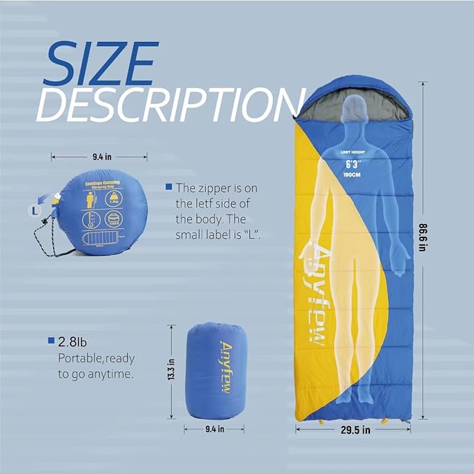 Nylon Sleeping Bag,Blue & Yellow,Flannel Cotton,Portable Tightening Bag Lightweight,Cold Weather Sleeping Bag Waterproof-Warm Camping Hiking Outdoor Travel Hunting