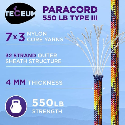 TECEUM Heavy Duty Rope 1000 – 1000ft / 200ft / 100ft / 50ft – 40+ Colors – Utility Rope for Survival & Camping Gear – Nylon String, Camping Rope, para Cord, Utility Nylon Rope, Tent Cord