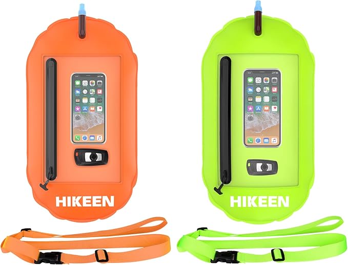 Hikeen Swim Buoy -Waterproof Touchscreen Storage Space, Swim Safety Float w/Adjustable Waist Belt for Open Water Swimmers and Triathletes -Be Bright,Be Safer & Be Seen