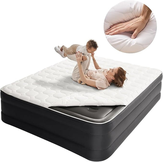 CHILLSUN Luxury Queen Air Mattress with Built in Pump,18" Raised Comfort Blow up Mattress,Dual Layer Mattress Topper Airbed, Durable Inflatable Mattress for Guests Home, Colchon Inflable 800lbs Max