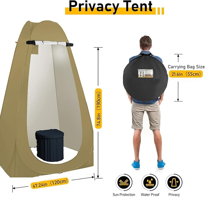Portable Camping Toilet with Pop-Up Privacy Tent,Outdoor Portable Folding Toilet Potty for Adults,Outdoor Camping Shower Tents Changing Room Emergency Toilet Tent Kit with Carry Bag