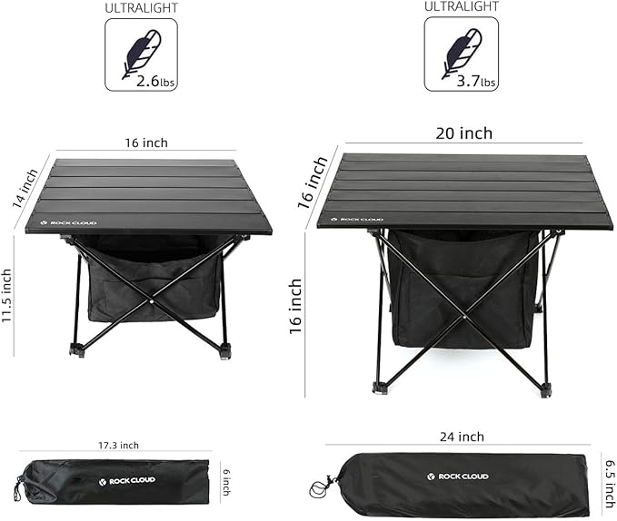 ROCK CLOUD Portable Camping Table Ultralight Aluminum Camp Table with Storage Bag Folding Beach Table for Camping Hiking Backpacking Outdoor Picnic, Size M
