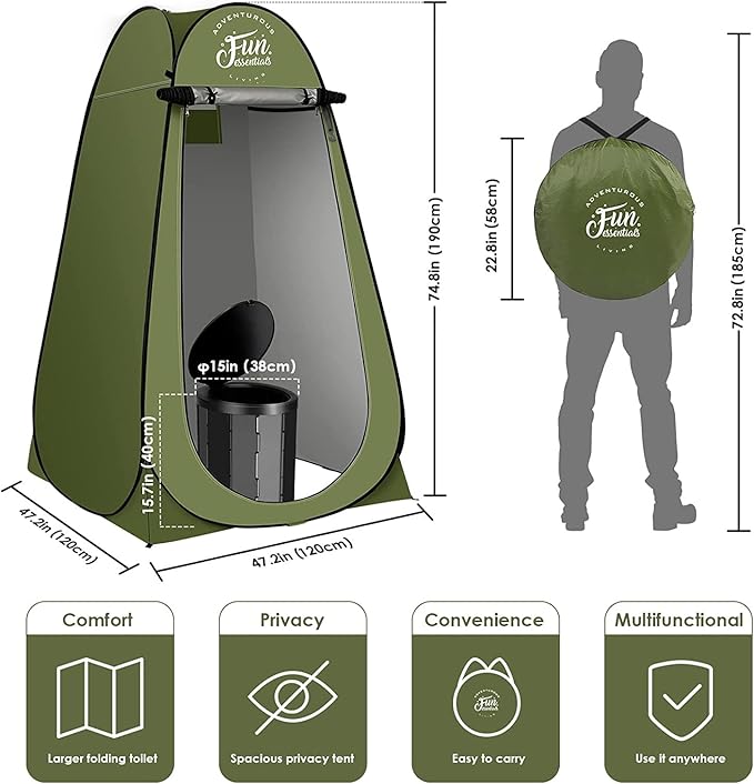 Portable Toilet Kit Adults, Pop Up Privacy Tent, X Large Camping Folding Toilet, 12 bags, 12 pack Liquid Waste Gel, Washable Foldable For Travel,RV, Outdoor
