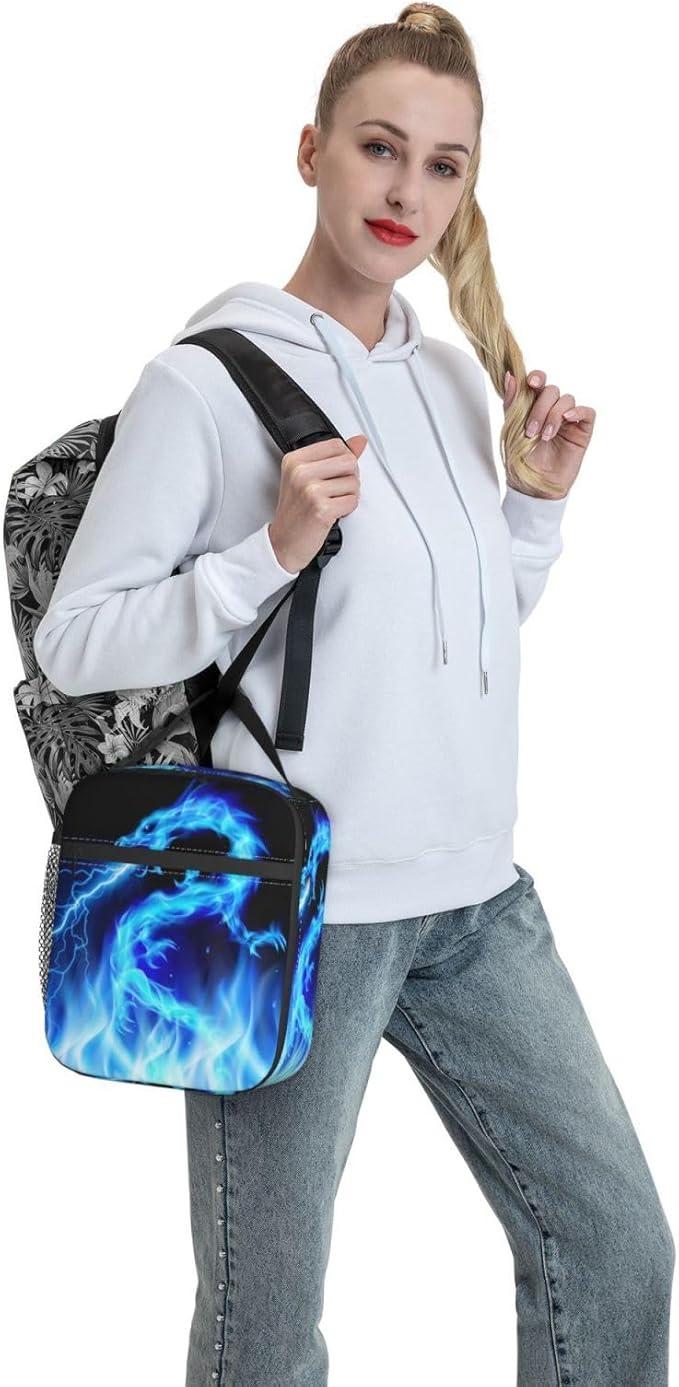 Blue Ice Dragon Lunch Box for Kids Boys Girls, Insulated Lunch Bag for Women Men, Leakproof Durable Lunch Cooler for School Work Travel