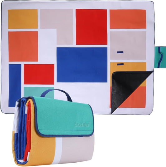 scuddles Picnic Blanket Extra Large 60 X 80, 3 Layers Outdoor Blanket, Water-Resistant Handy Mat Tote Spring Summer Blanket for The Beach