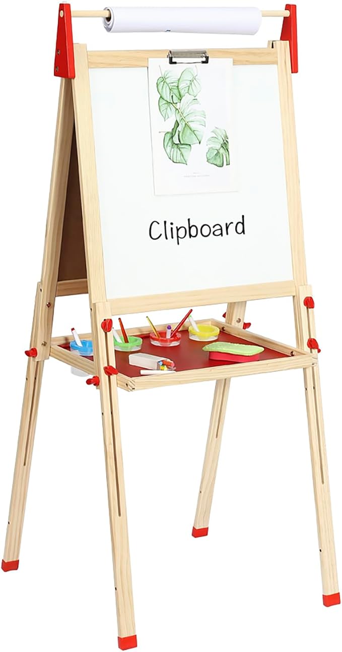 Easy Playhouse Easel for Kids, Wooden Whiteboard & Chalkboard Easel | Adjustable Height, Double-Sided Art Easel for Children