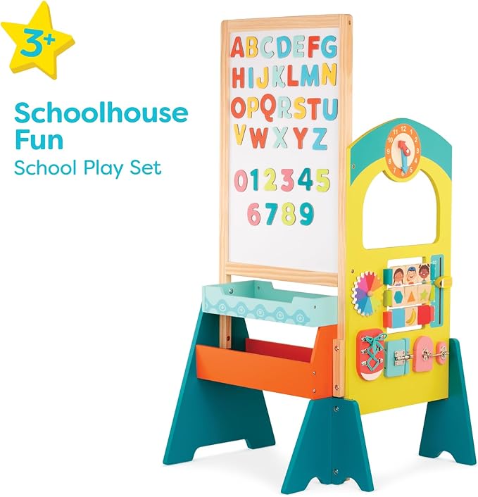 B. toys- B. play – School Play Set – Whiteboard & Chalkboard – 36 Magnetic Letters & Numbers- 11 Educational & Interactive Activities- Schoolhouse Fun"3 Years +