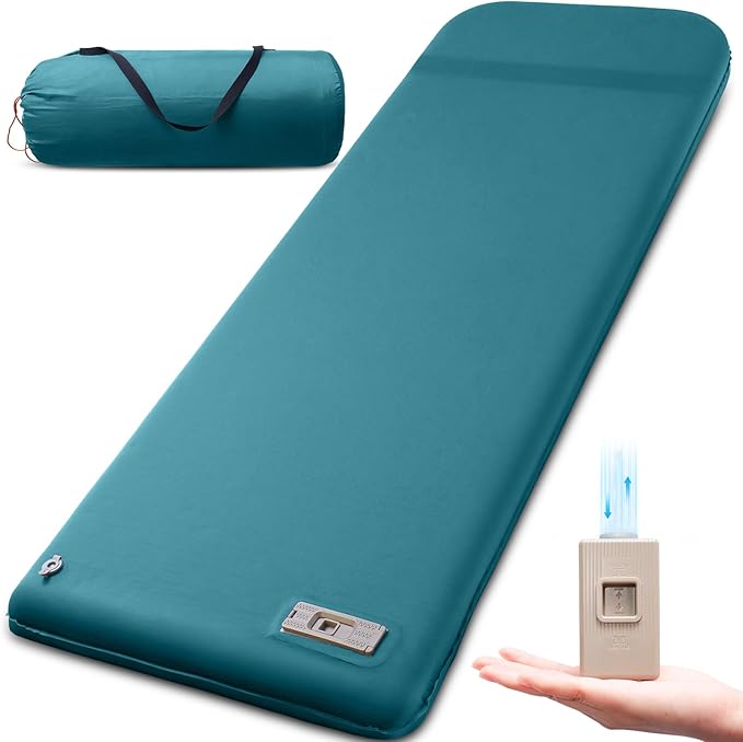 Self Inflating Sleeping Pad with Electric Pump, 3.15" Ultra-Thick Memory Foam Camping Sleeping Mat with Pillow, 9.5 R-Value Insulated Camping Pad Mattress for Travel Car Tent