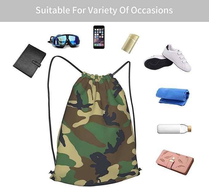 Camo Drawstring Bag Camouflage Map Gym Backpack Sports Backpack Lightweight Waterproof Bags for Men Women Outdoor Gym Sport