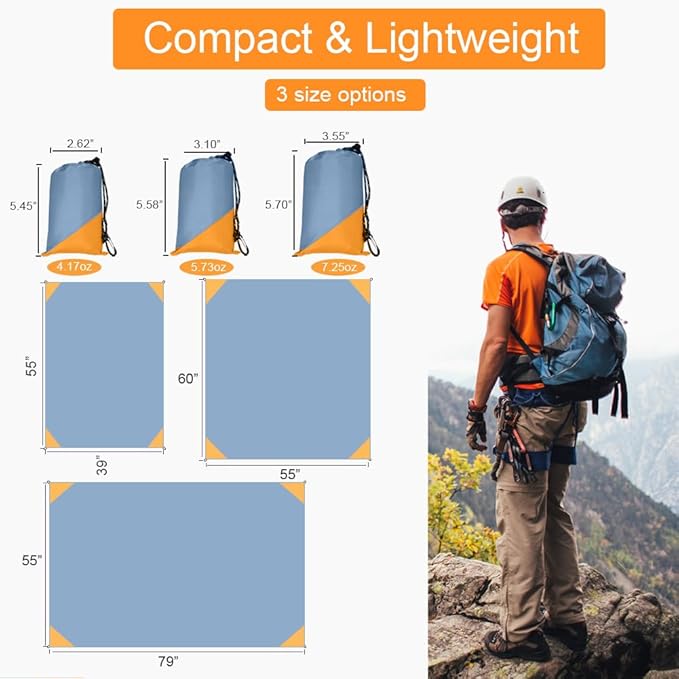 Orga'Neat Pocket Picnic Blanket, Sandproof Lightweight Pocket Camping Tarp, 55″x 39″ Foldable & Fits into Small Bag, Water Resistant Washable Quick Dry Compact Beach Mat for Outdoor Recreation