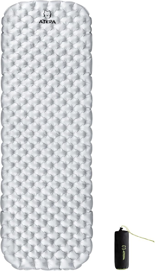 ATEPA Backpacking Sleeping Pad, 3.3 R-Value Inflatable Ultralight Sleeping Pad Folding Camping Mattress with Aluminum Layer & Storage Bag for Camping Hiking Backpacking, Long Regular Size (78"x25.6")