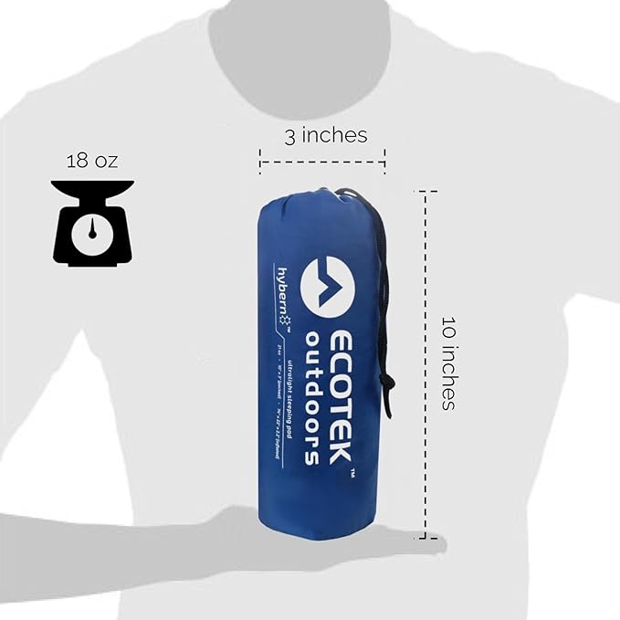 ECOTEK Outdoors Hybern8 Ultralight Inflatable Sleeping Pad with Contoured FlexCell Honeycomb Design - Easy to Inflate, Comfortable, Lightweight, Durable, and Hammock Approved [Ocean Blue]